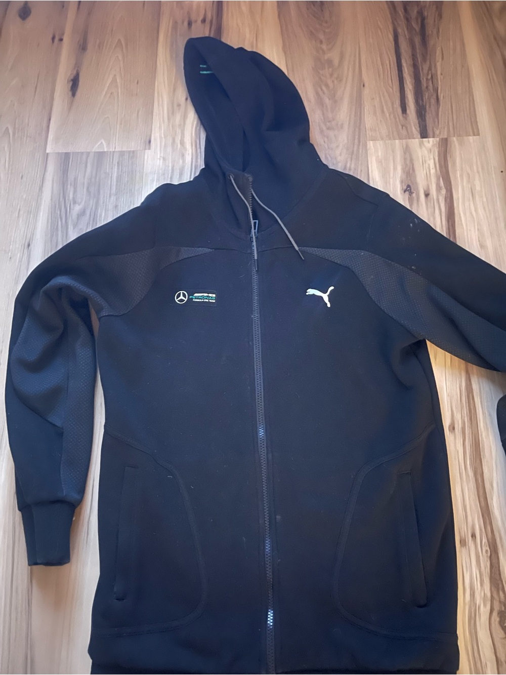 Puma Black Full-Zip Hooded Jacket with Mercedes-AMG Patch